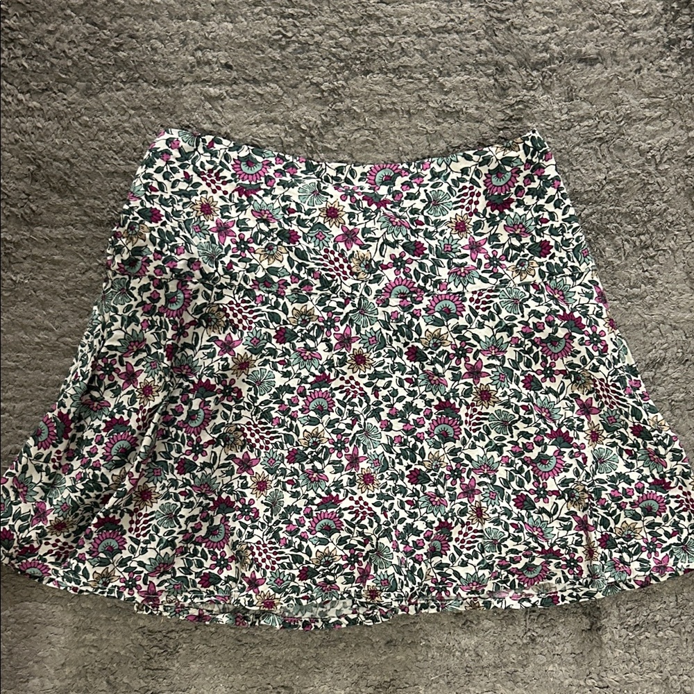 J. Crew White Floral Skater Skirt with Pink & Green Print